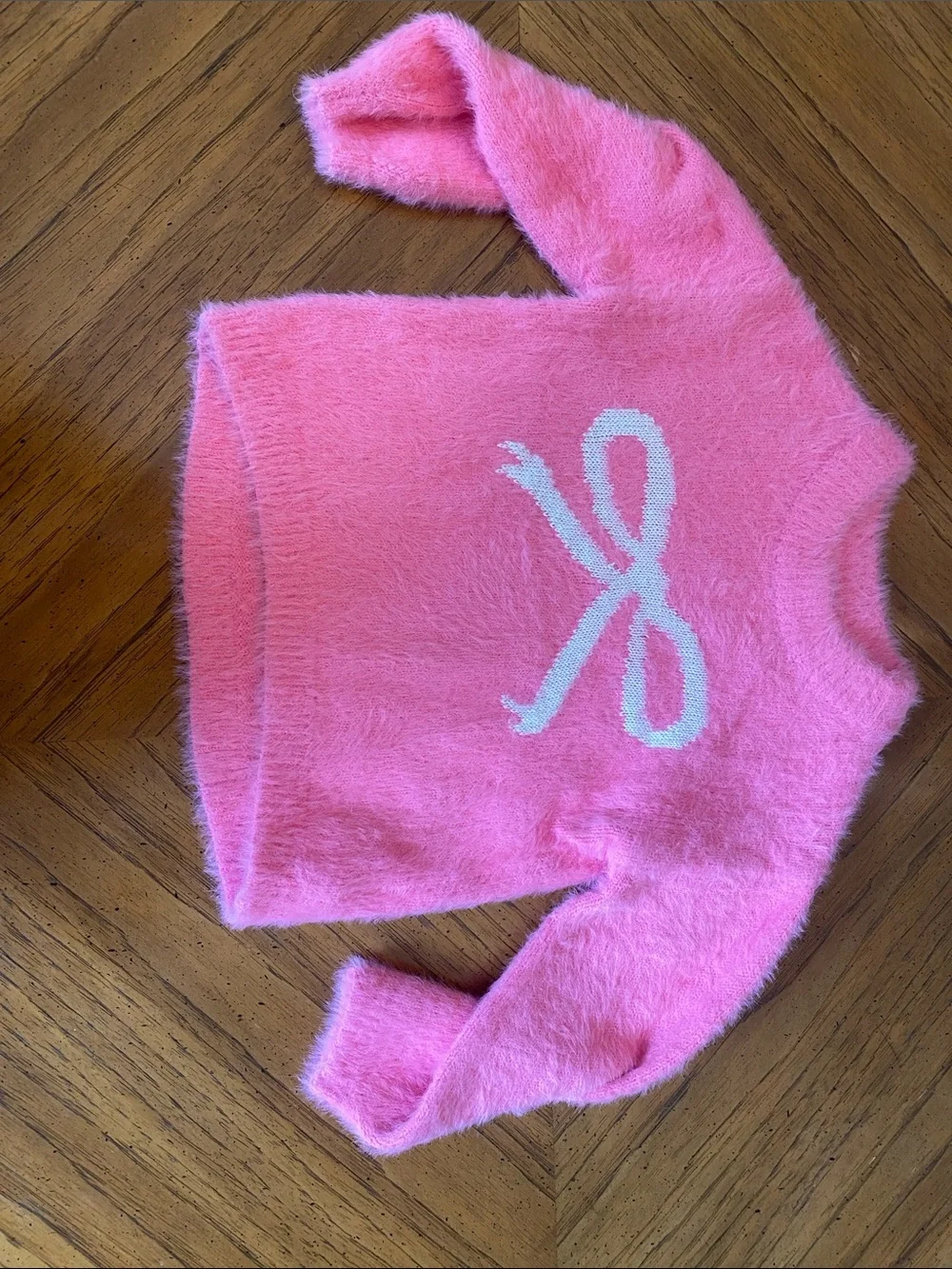 Old Navy Pink Fuzzy Sweater with White Bow